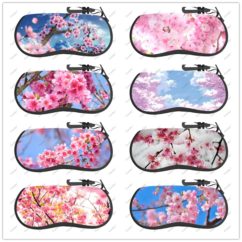 flower sakura Glasses case zipper travel printed soft shell suitable for storing pencil bags, cosmetics glasses cases