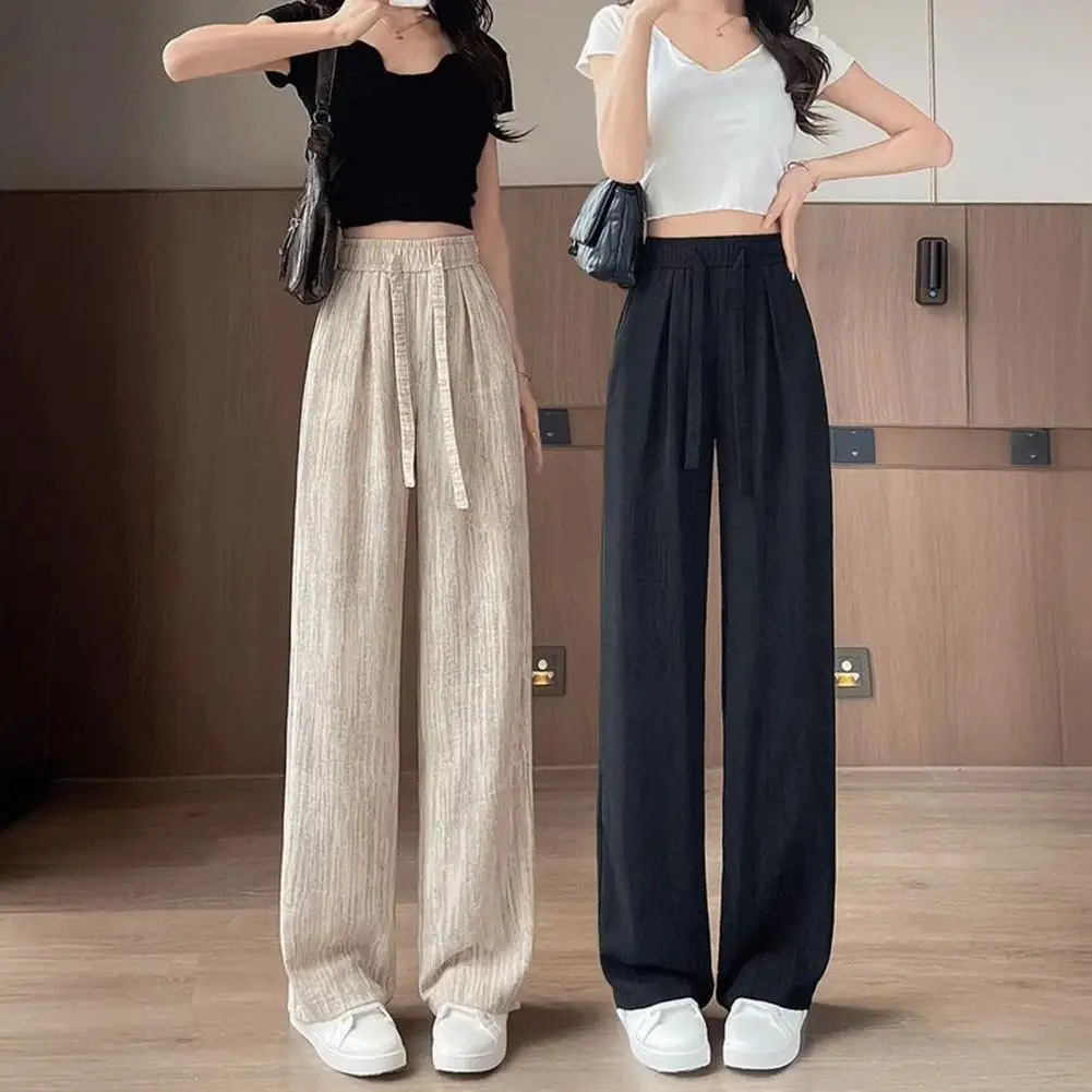 Женские широкие брюки до щиколотки, повседневные летние однотонные свободные брюки из ледяного шелка с эластичной резинкой на талии, весенне-летние женские брюки