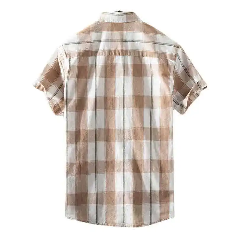 

Летние мужские клетчатые молодежные повседневные ort Sve Lapel Ice Sensation Sun Protection Treaent Cotton Thin Ultra ort Le...