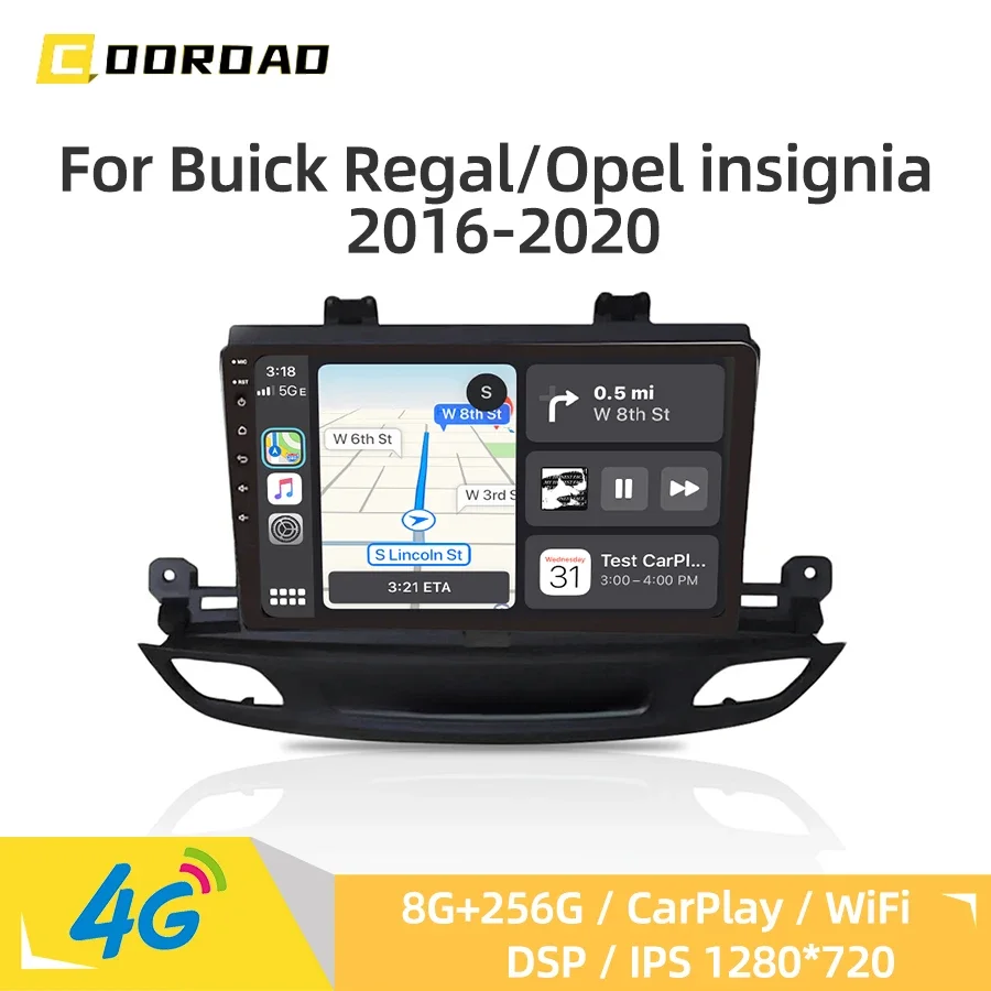 Автомагнитола Android 13.0 для Buick Regal и Opel Insignia 2016-2018 с CarPlay, GPS-навигацией, 4G, Wi-Fi, DSP и мультимедийным плеером