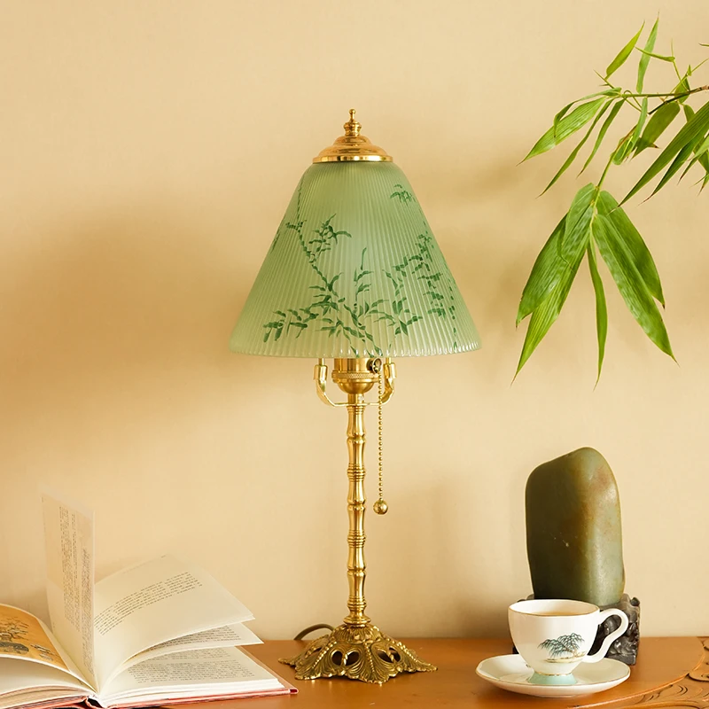 New Chinese style retro glass table lamp light bedroom mood bedside lamp