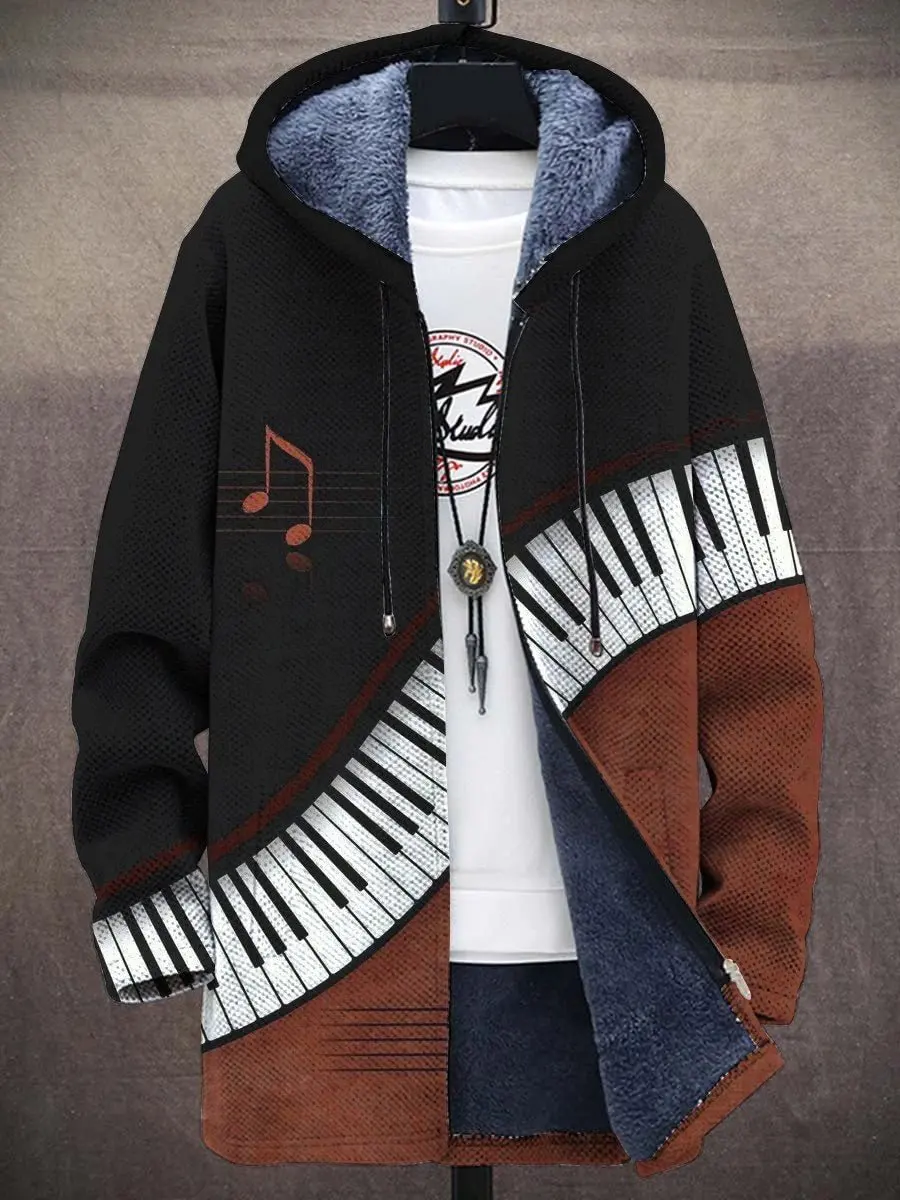 

Men's Fashion Piano Music Plush Thick Long-Sleeved Sweater Coat Cardigan Hoodies Fleece Lined Zipper Coats