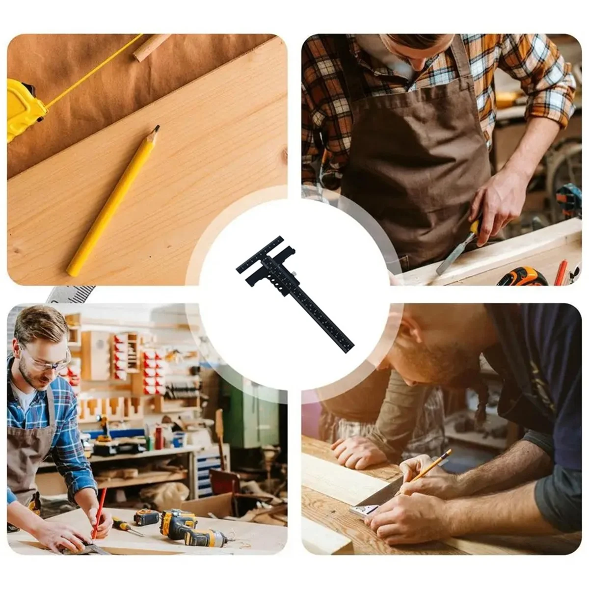 ABEZ T 눈금자 금속 슬라이더 눈금자 정확한 Woodworker 가장자리 눈금자 각도 측정 스크라이브 도구 목공 실용 목수A