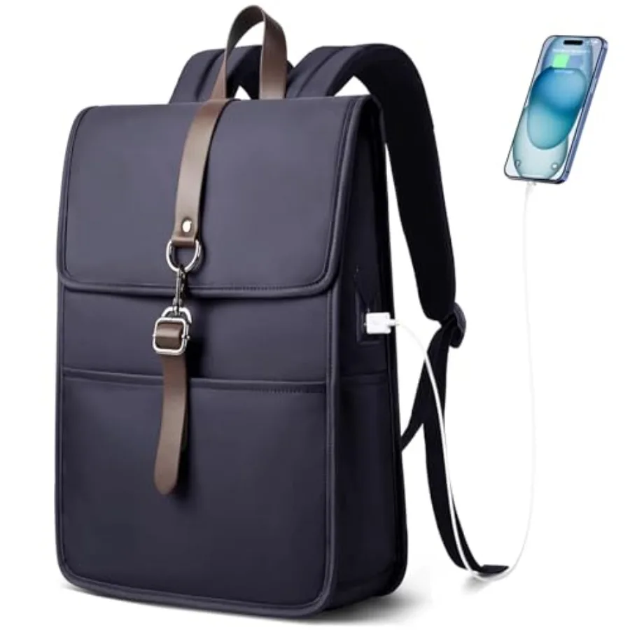 

Рюкзак для ноутбука для мужчин и женщин, тонкий, для работы и путешествий, с USB-портом для зарядки, легкий, для компьютера, для колледжа, винтажный