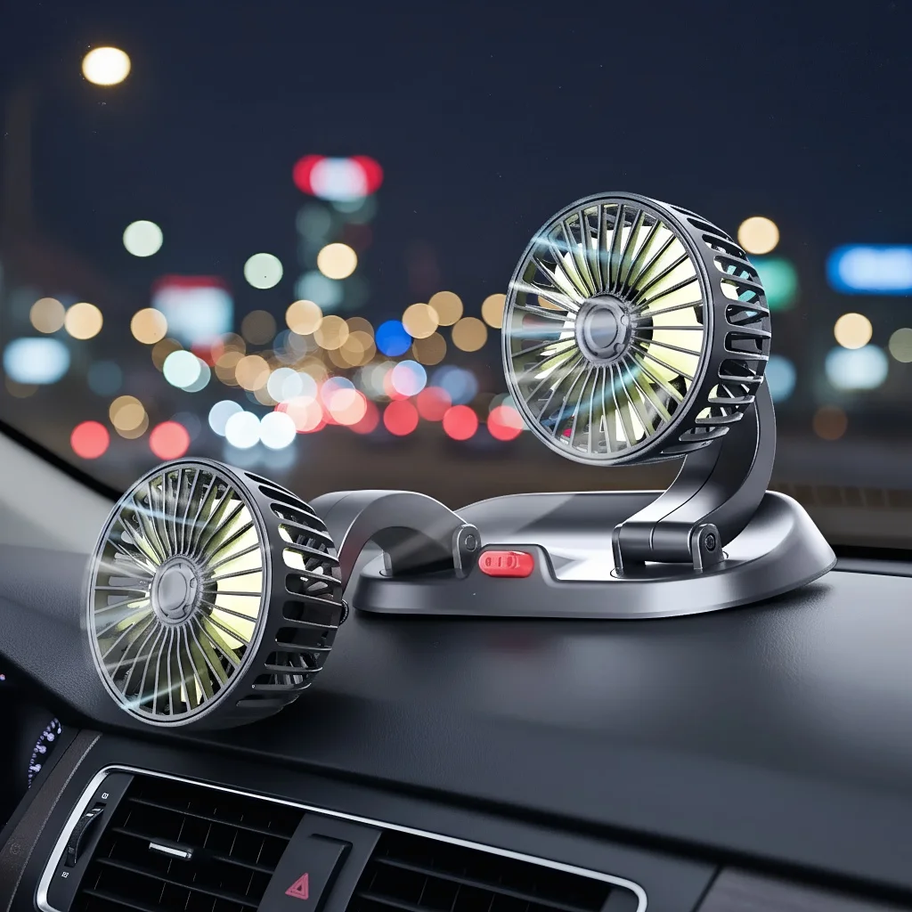 

Dual Head 12V Car Fan with USB & Cigarette Lighter Plug, 360° Rotatable for Car Truck SUV Van, Portable Cooling Fan Summer Gift
