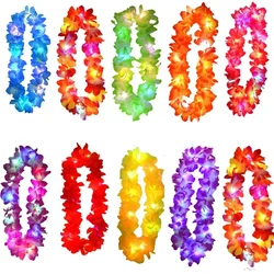 Women Girl Hawaii Light Up Flower Lei Necklace Hula Garland Wreath Wedding Hawaiian Costume Tropical Luau Glow Party Supplies