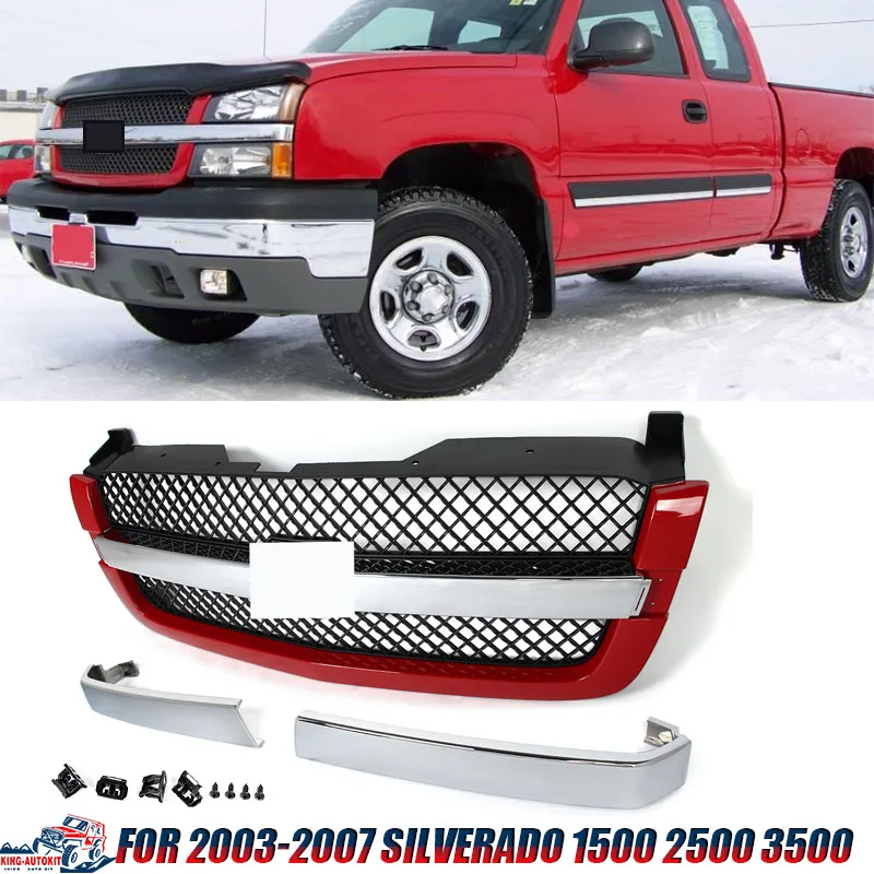 

Honeycomb Front Bumper Grille for 2003-2007 Chevrolet Silverado 1500 Victory Red Front Surround Upper Grill Radiator Mesh Grills