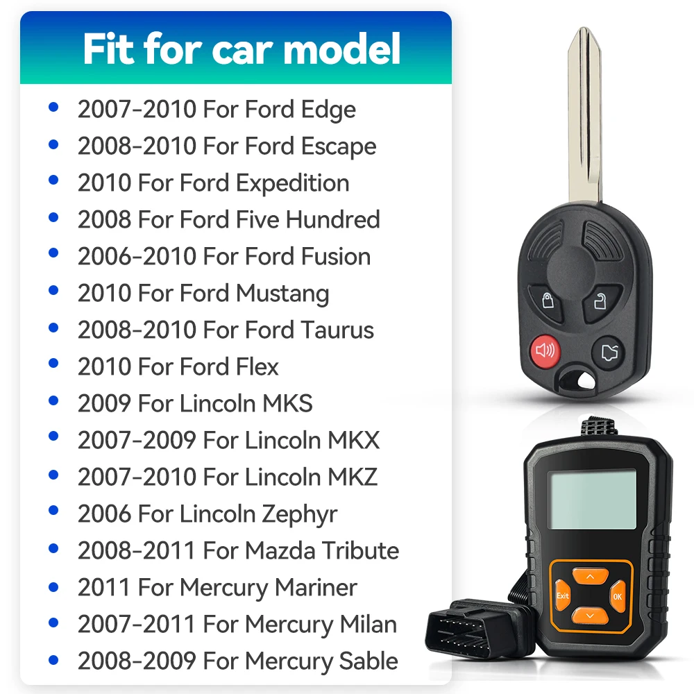 KEYYOU Remote Key For Ford Edge Escape Freestyle 2007 - 2009 Remote OUCD6000022 315Mhz ID63 80bit Chip OBD Program at home