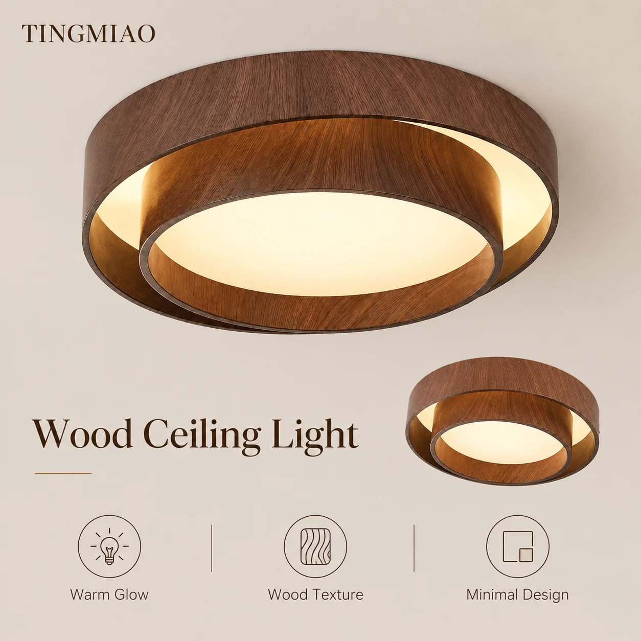 2026 Nordic Walnut Wood LED Ceiling Chandelier for Living Dining Room Balcony Bedroom Lamp Home Decor Indoor Lighting Fixture