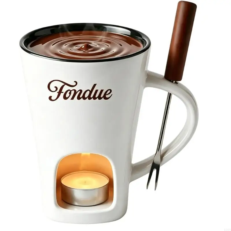 Elegant Ceramic Chocolate Fondue Pot For Cheese Meting Mug Cup With Included Forks For Romantics Dinners Birthday Gift