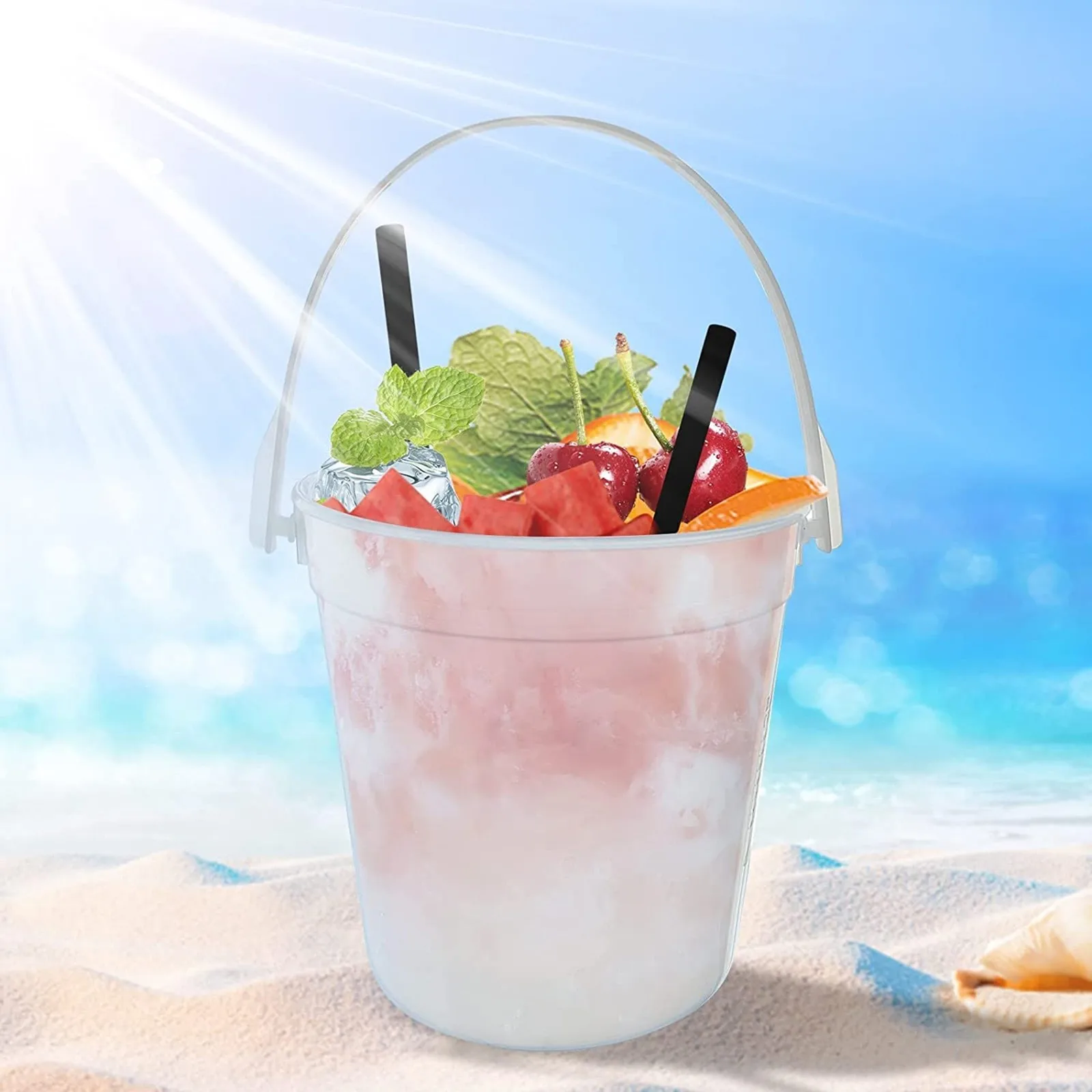 5Pcs Plastic Cocktail Buckets For Drinks Anything But A Cup Party Ideas Reusable Punch Bowls 1 Liter Ice Bucket Smoothie Bucket