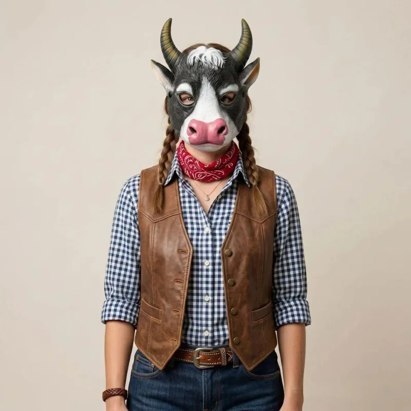 Disguise Party Cosplay Costumes Props 3D Animal Cow Mask Half Face Cowboy Carnival Mask Costume Funny Dressing
