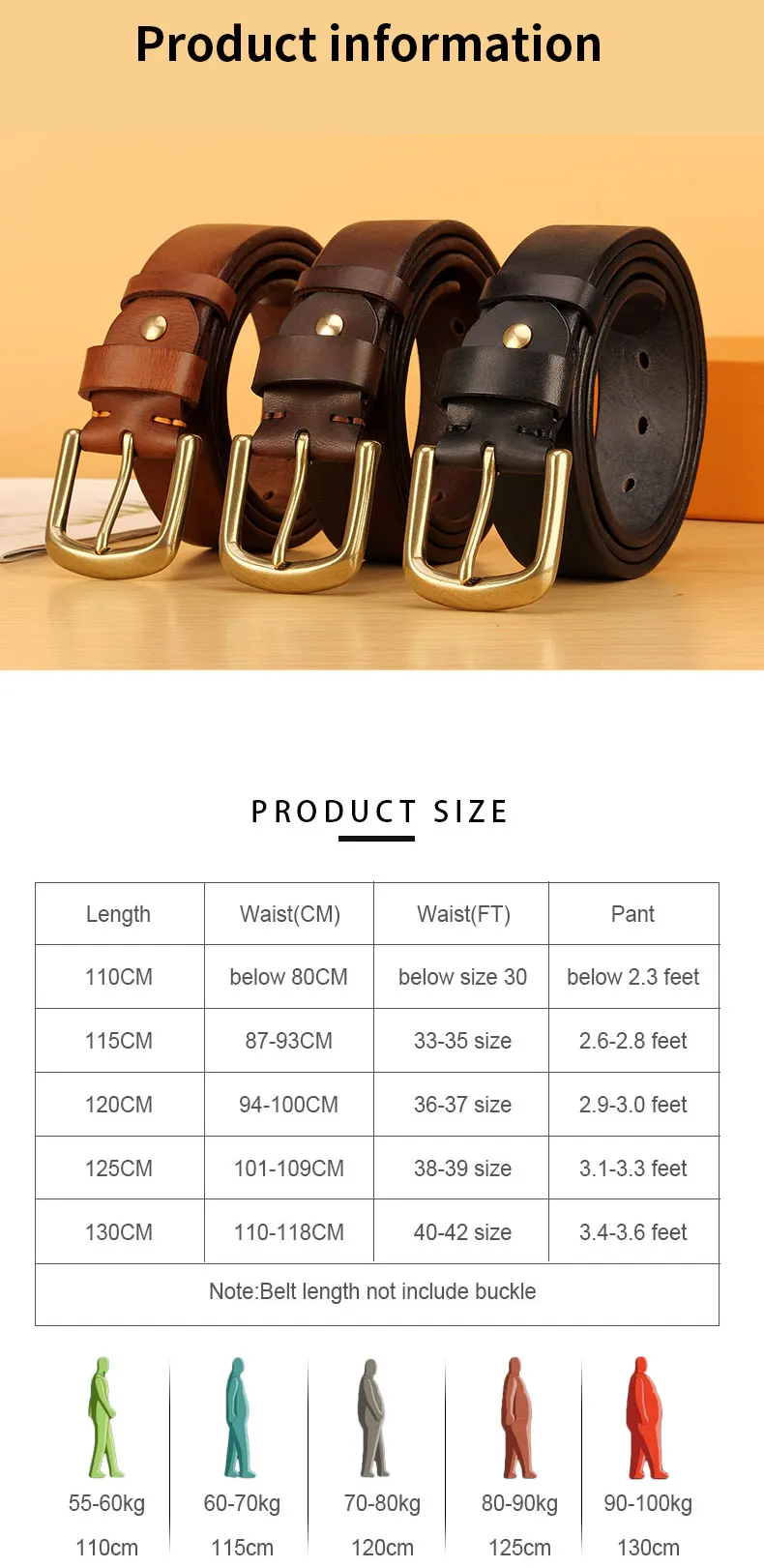 3,8 cm breiter Voll narben ledergürtel für Männer Italienischer Echt leder Casual Jeans gürtel 5mm dicker Herren-Hoch leistungs arbeits gürtel – Detail 4