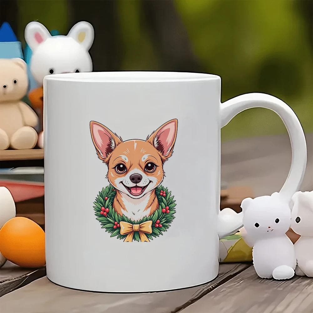 

Cartoon Chihuahua Dog Sticker 11OZ Mug Christmas Gift Water Cup for Family Office Coffee Cup Creative Kids Water Cup Pink B