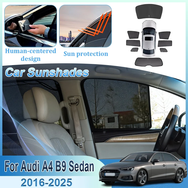 

Аксессуары для защиты от солнца для Audi A4 B9 8W Sedan Saloon 2016-2025: дышащие солнцезащитные шторки на боковые окна с теплоизоляцией и УФ-защитой