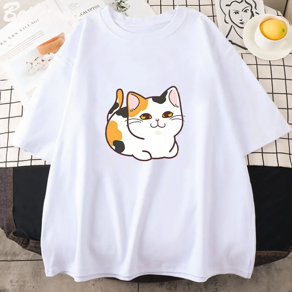 Kawaii Calico Cat Print Tshirt Women Aesthetic Cute Cartoon Graphic T Shirt Female Tee Tops Retro Black Tshirt Ladies Cloth 2023