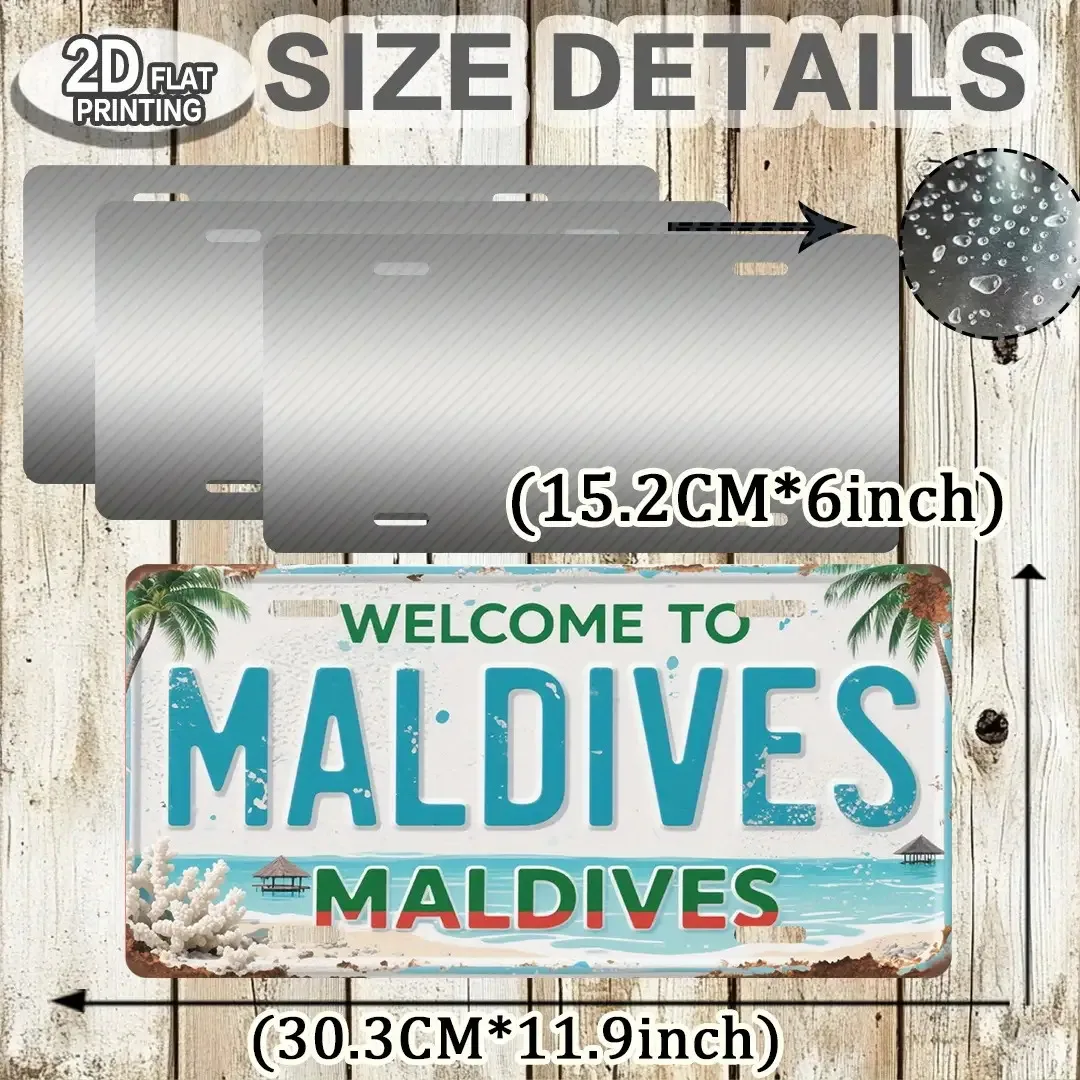2D Flat, 1pc, Vintage Maldives License Plate Decoration (30.48X15.24 Cm), Travel Souvenir, Tropical Style, Gift for Men, Gift fo
