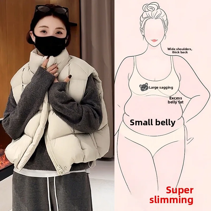 

plus Size Women's Cotton Jacket Autumn Winter Thick Warm Fashionable Versatile Vest Outerwear Simple Style Short Length Zipper