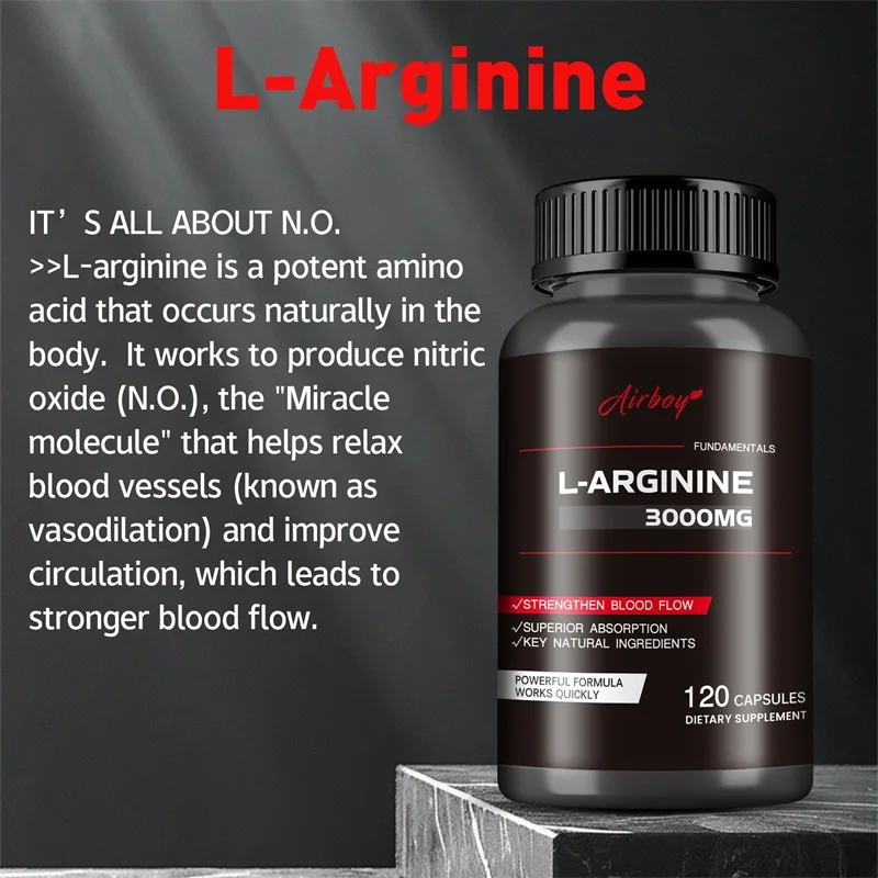 L-Arginine Capsules - Boosts Muscle Mass, Energy, Endurance, Improve Blood Circulation