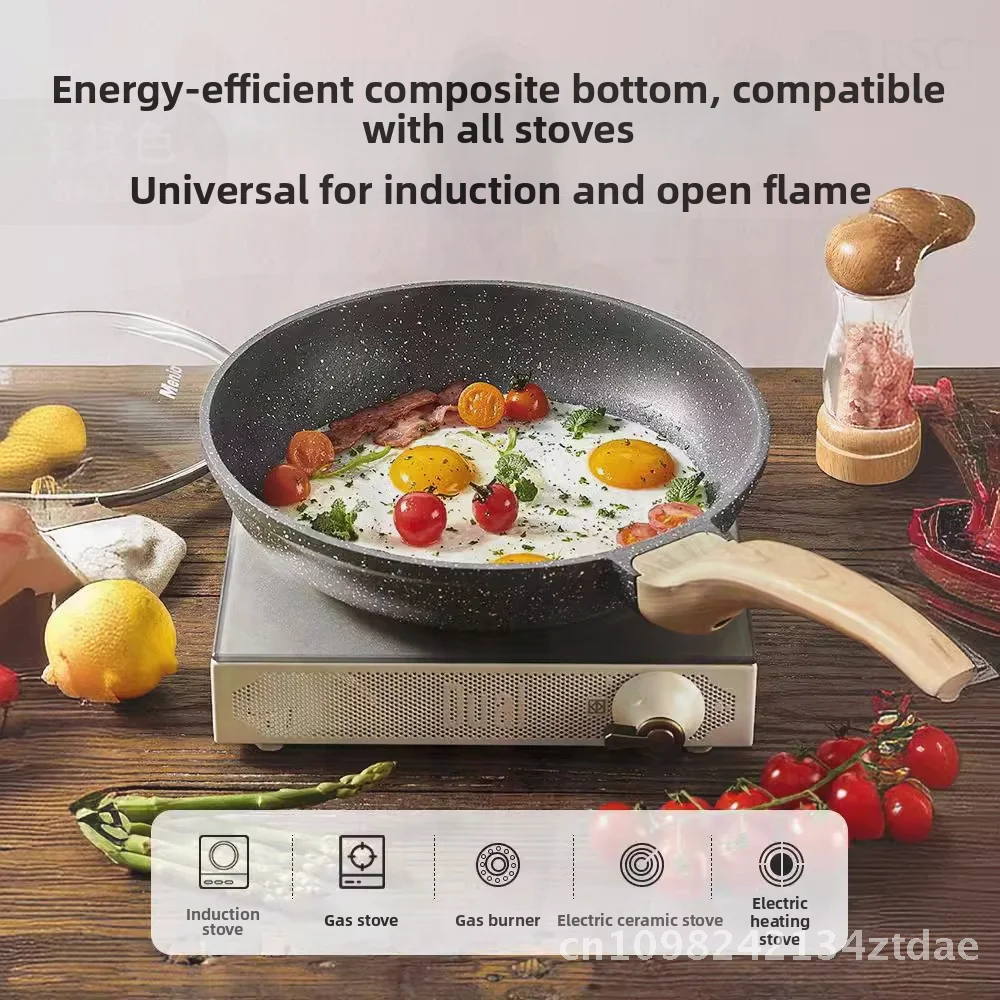 

Британская сковорода Mingjue 24 см с антипригарным покрытием, композитное многослойное основание из медицинского камня для индукционной плиты и газовой плиты