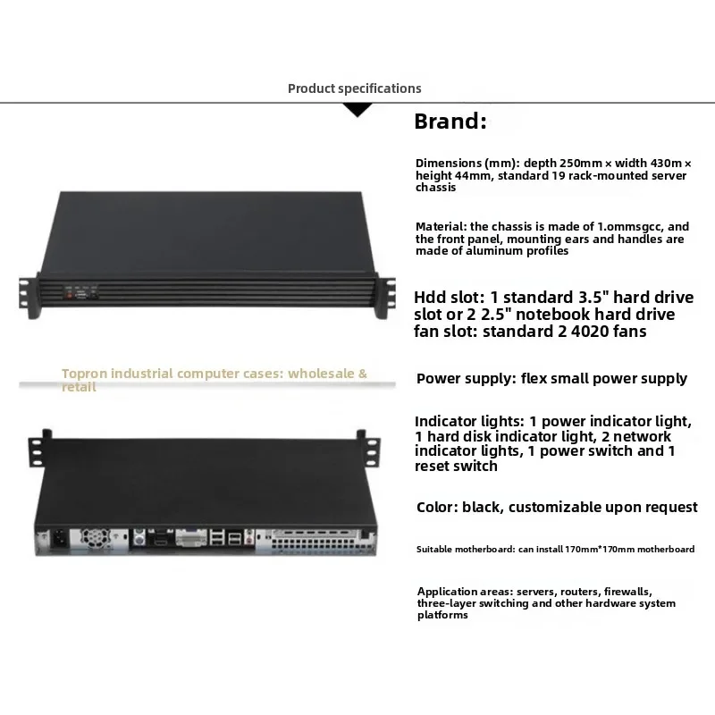 1U250L Case Computer Server Storage Chassis Rackmount 19 Inch Case Box Mini-Itx Flex 1U Empty Server Chassis part