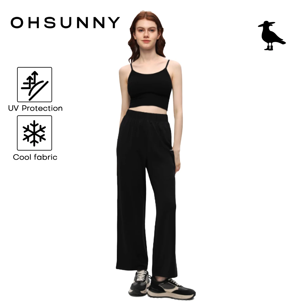

OhSunny Golf Pants Women's Fashion Thin Ice Feeling Pants Outdoor UV Protection Casual High-Waisted Straight Draped Trousers