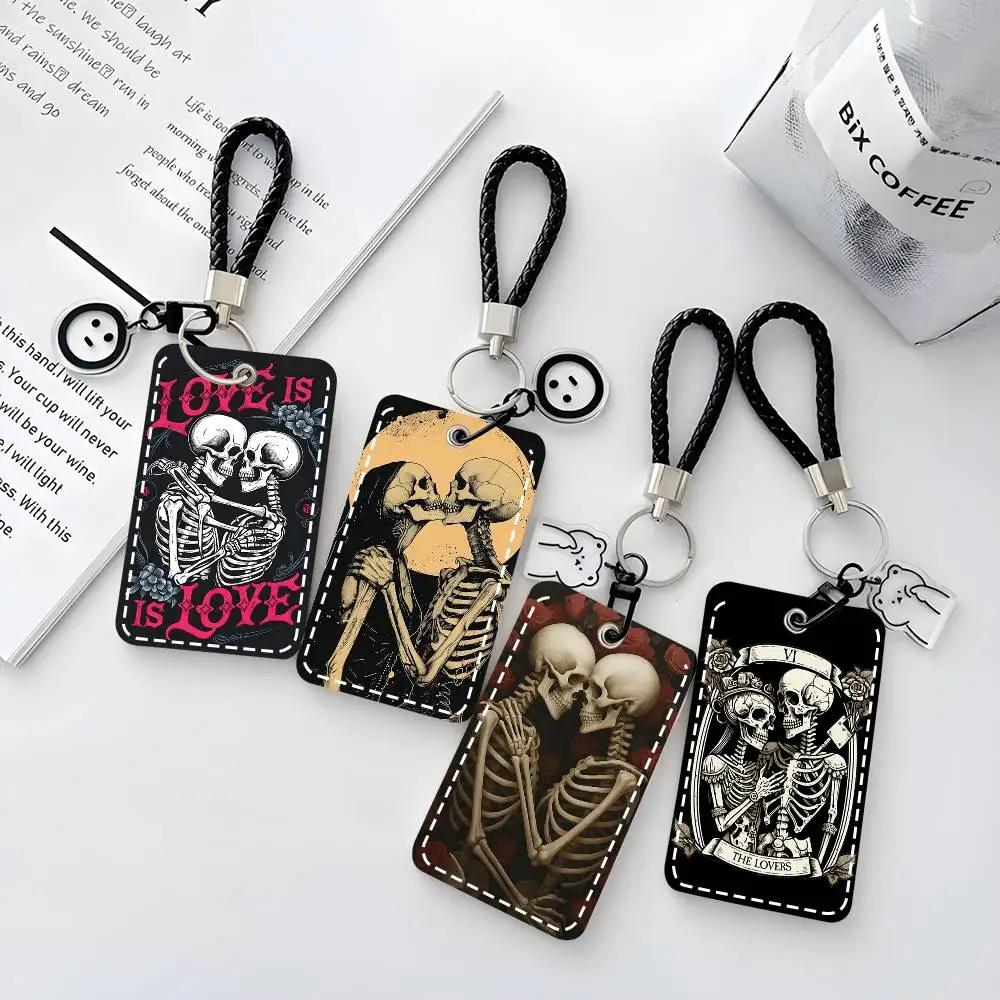 

1 шт., простой череп, любовь, женатый в любви, чехол для карт, брелок для карт доступа, сумка для ключей, кожаный держатель для карт, кольцо для ключей, доступ
