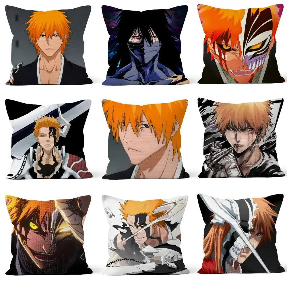 Anime Bleach TYBW Ichigo Kurosaki Bankai Cushion Cover Throw Pillow Soft Short Plush Cozy Durable For Sofa Bedroom Home Decor