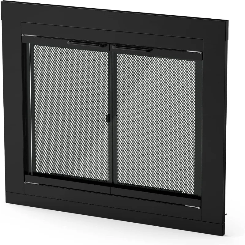 Fireplace Glass Cabinet-Style Door, Black Finish, Medium, Decorative Fireplace Screen Door for Fireplace Accessories