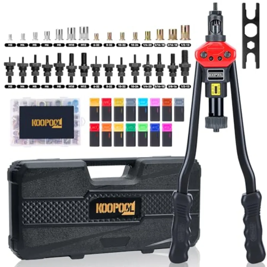 

Rivet Nut Tool Kit Heavy-Duty Rivnut/Nutsert Tool with 7 Mandrels M6 M8 M10 1/4"-20×2 5/-18 3/8"-16 and 70 Rivet Nuts Rugged Ri