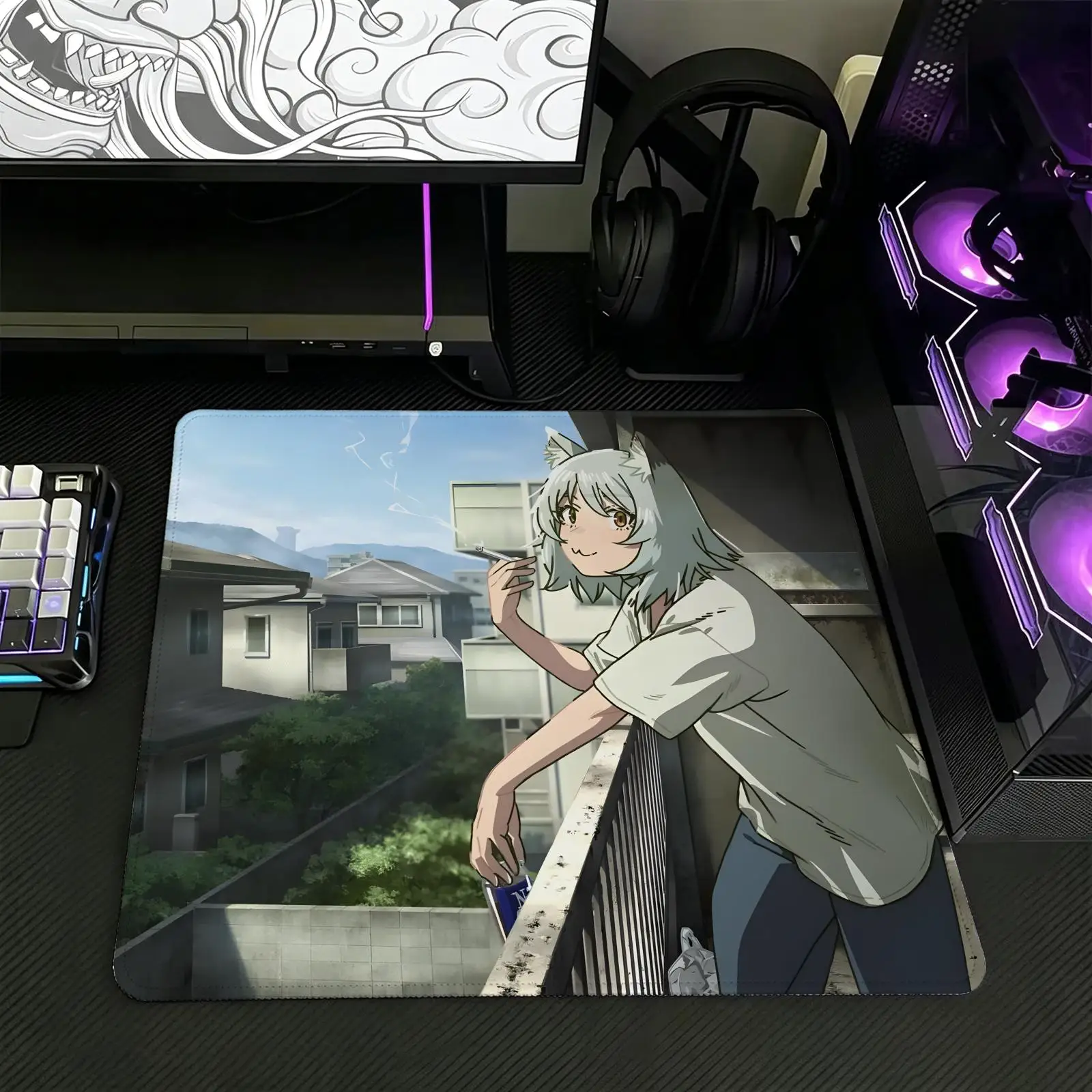Chainsmoker Cat Mouse Pad Regular gaming mouse pad  Office mouse pad Laptop desk mat Stitched edge S/M/L size mouse pad