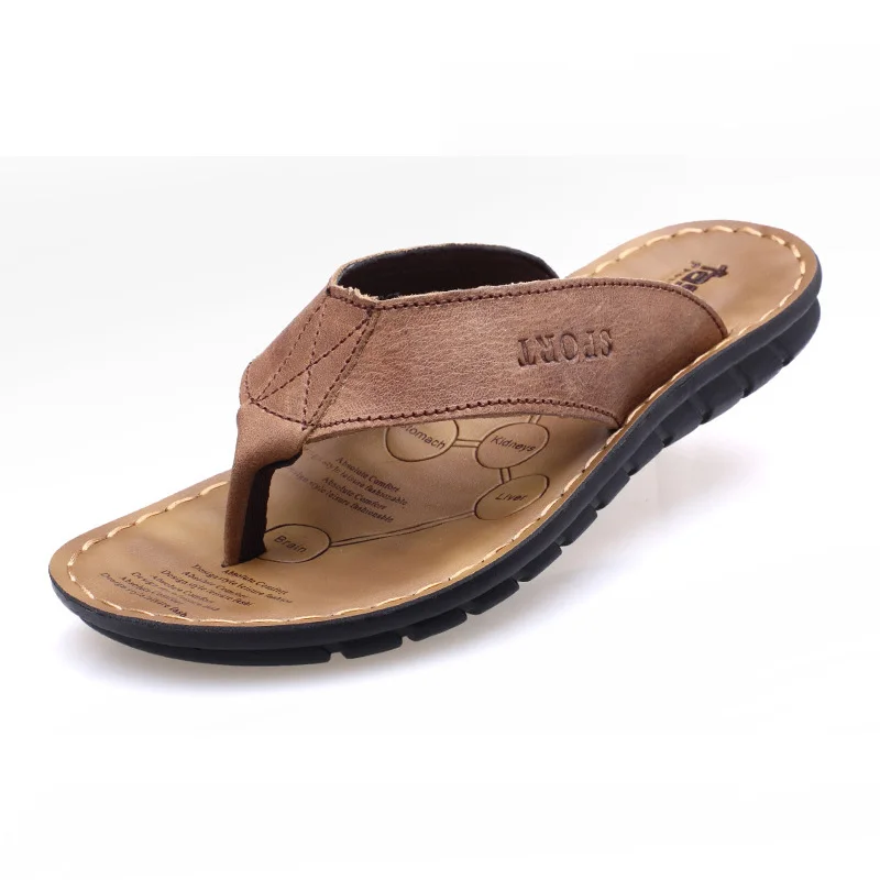 New Summer Shoes Men Slippers Genuine Leather Beach Slippers Mens Flip Flop Sandals Summer Man Shoes Male Flip Flops KA673