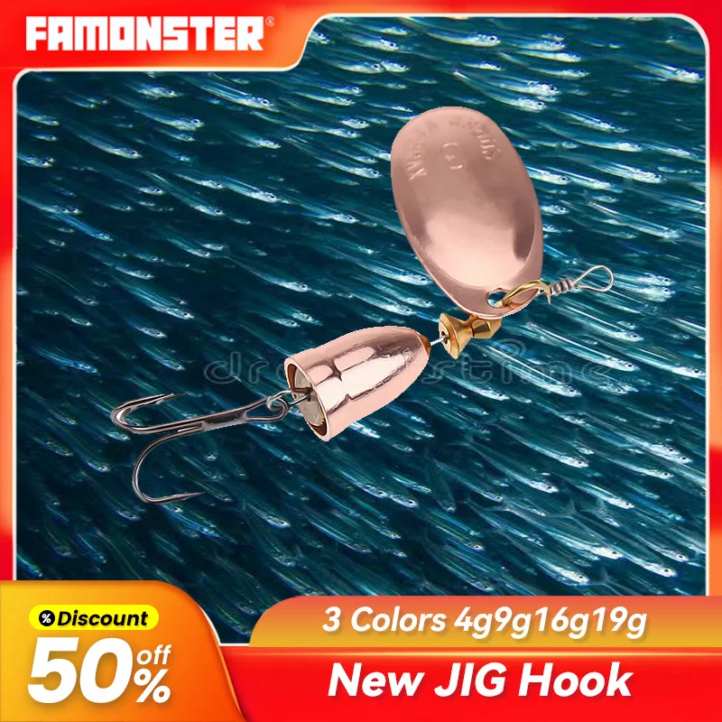 

Famonster Fishing Lure Rotating Spinner Metal 4g 5g 6g 9g10g16g19g Brass Hard Artificial Spoon Baits Treble Hook Tackle For Pike