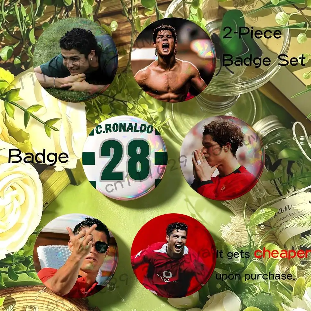 C-Cristiano R-Ronaldo Football King 2-piece set Free Mix Backpack Clothes Jewelry Accessories Round Badge Collection Gifts