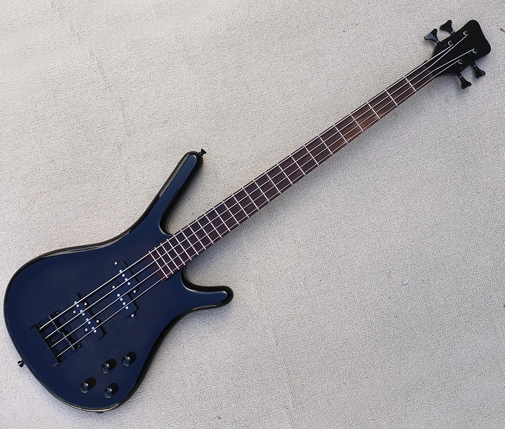 4 Strings Black Electric Bass with Rosewood Fretboard,Flame maple Veneer,Custmizable