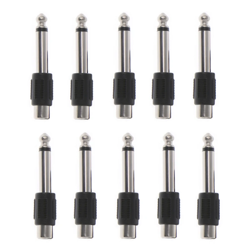 Conector hembra RCA de 10 piezas a 6,35mm y 1/4 ", conector macho Mono o adaptador