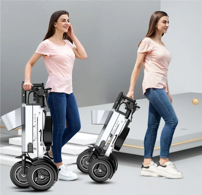 

Adult 3-Wheel Electric Scooter 450W 36V Aluminum Alloy Portable Folding Tricycle with Trailer/Baskets 10 Inch