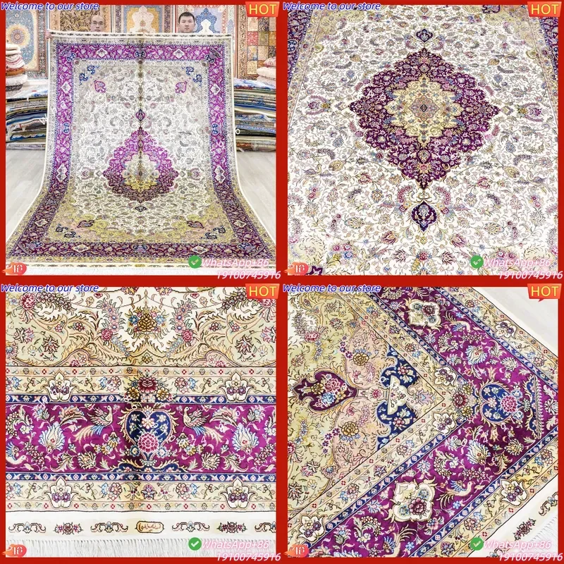 CECertificate YILONG 183x274cm Traditional Handmade Turkish Knots Silk Floral Oriental Area Rug Washable Non-Slip Carpet