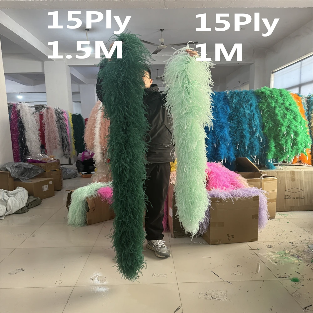 

6/8/10/15ply Fluffy Ostrich Feather Boa Trimming 1M 1.5M for Craft Festival Wedding Clothing Decoration Shawl Customized