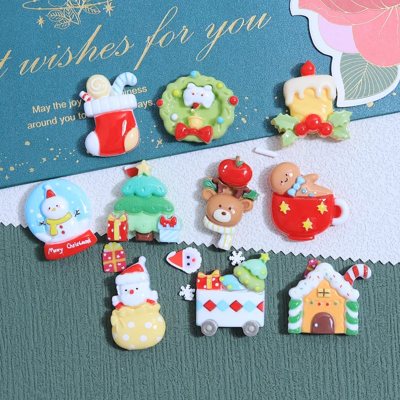 

100pcs New style House Candle Christmas Series Flat back Resin Cabochon Phone Decoration Crafts DIY Scrapbooking Accesories