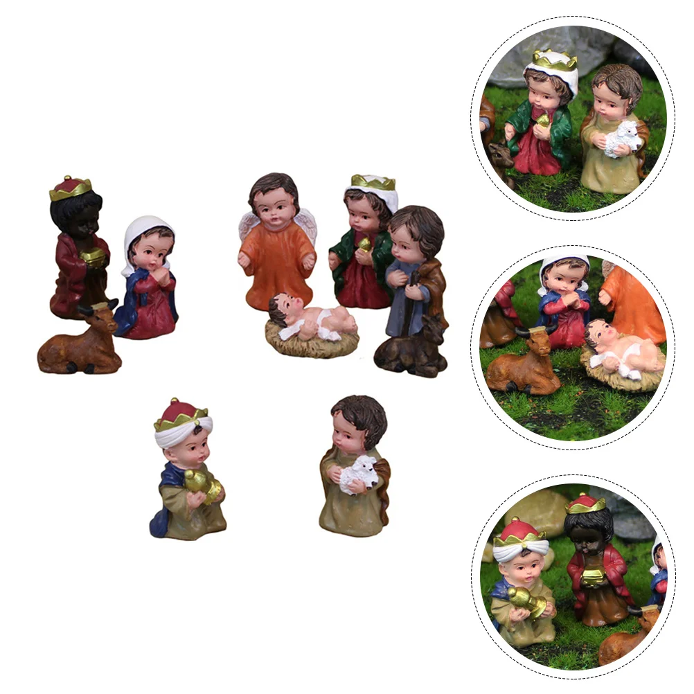 Nativity Ornaments Christmas Scene Playset Figures Decor Indoor Religious Home Figurine Resin Crafts Supply Mini