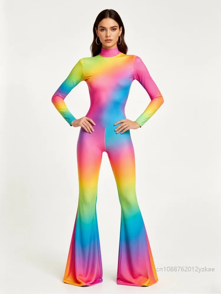New Rainbow Gradient Jumpsuit For Women Music Festival Cosplay Geometric Print Bodysuit Halloween Party Stage Performance Outfit view 4