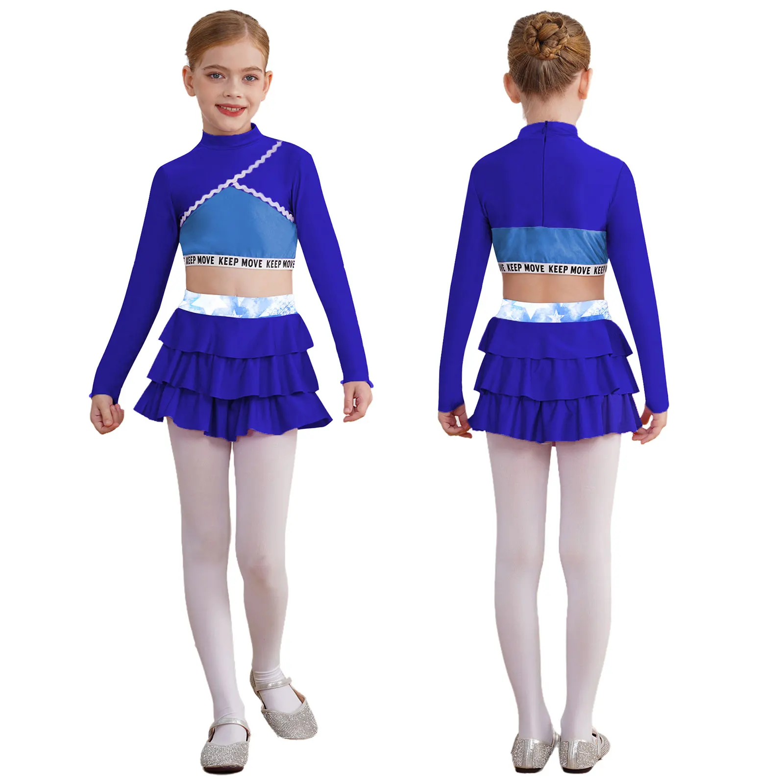 

Kids Girls 2 Pieces Jazz Belly Dance Costume Long Sleeve Crop Top+Skirt Set Tennis Golf Athletic Outfit for Ice Skating Dance