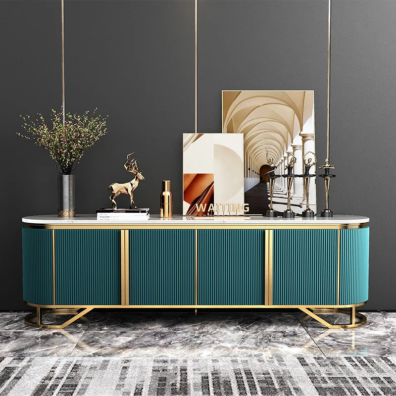Light luxury TV cabinet coffee table combination storage stainless steel marble simple modern