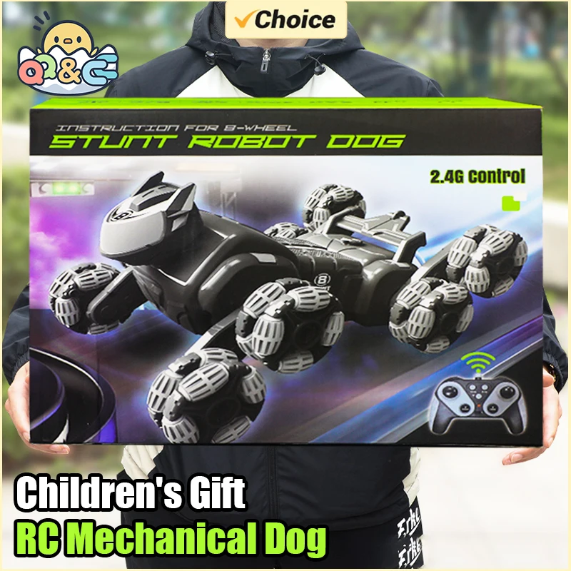 JJRC RC Mechanical Dog Cross-Border New Double-Sided Driving Music Eight-Wheel Drive Drift Deformation Robot Toy for Kids Gifts