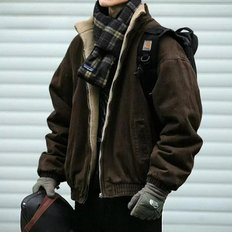 

Japanese Vintage MenPolar Wool Jacket Winter High Quality Coat Thick Korean Streetwear Loose Couple Fashionable Male Warm Jacket