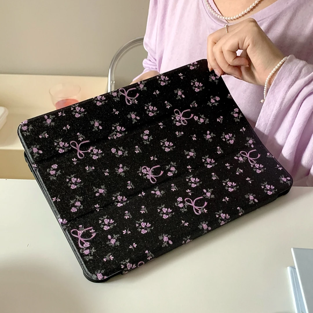 

Ins Full Screen Pink Florals Mirror With Pencil Holder For iPad Air 5 4th Generation 10.9 iPad 9 10.2 5 6th 2022 2024 Pro11 Case