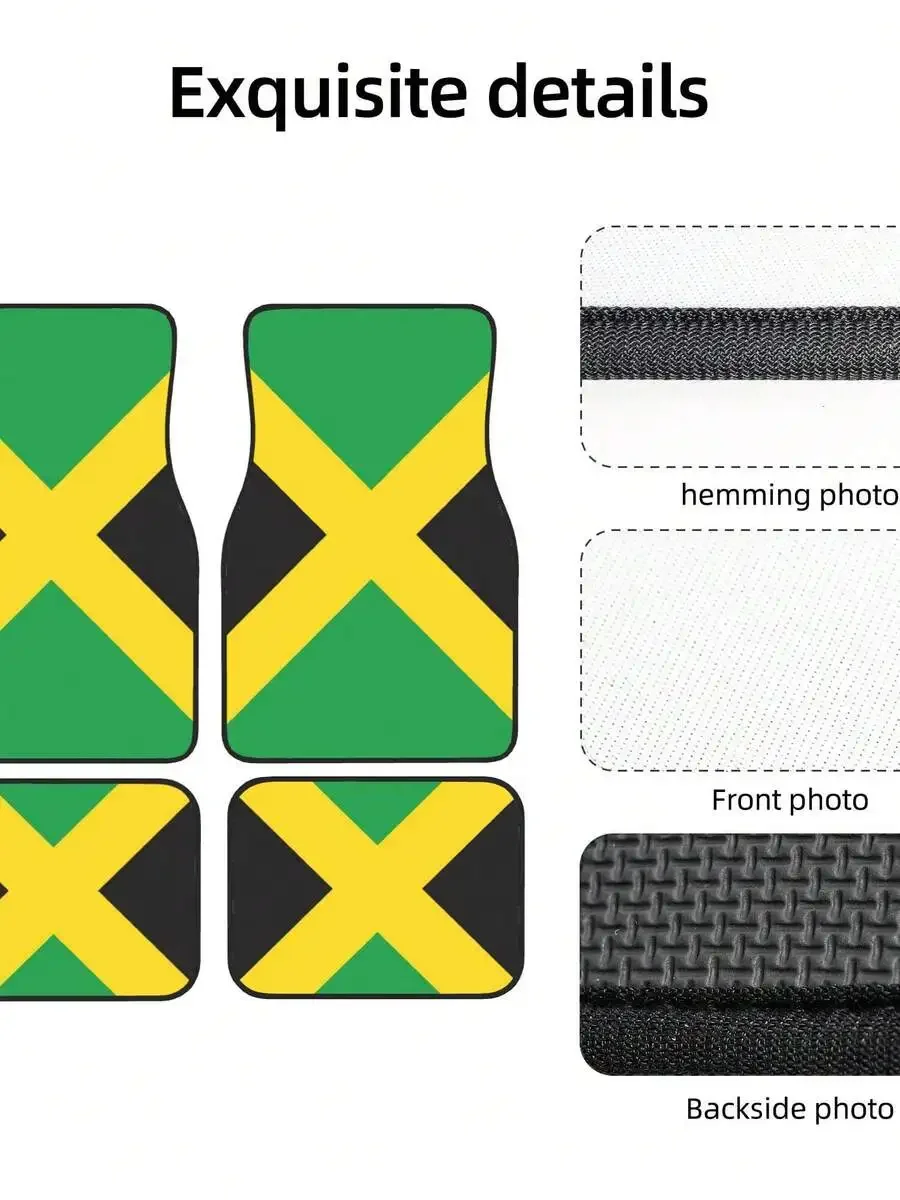 Jamaican Flag Sign 4-Piece Car Floor Mats For Most Vehicles – Rubber Backing,Durable & Stylish Auto Interior Accessories