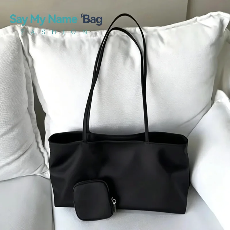 Large Capacity Nylon Canvas Tote Bag Women's Casual Summer Lightweight Handbag Shoulder Bag Korean Style Magnetic Buckle Closure