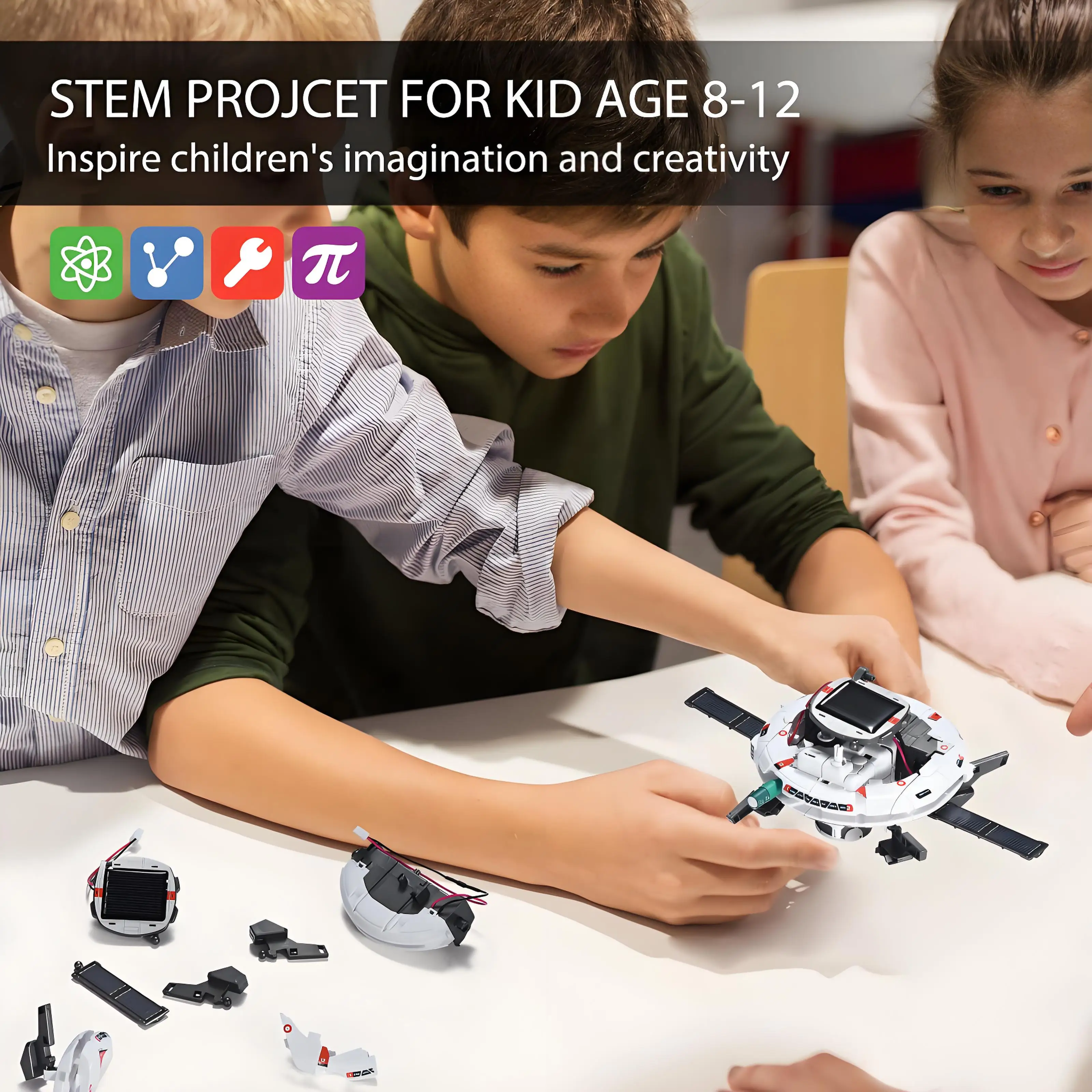 Kit de robot solar STEM para niños de 8 a 12 años, juguetes científicos de construcción de doble potencia con panel solar y batería, regalo educativo para niños y